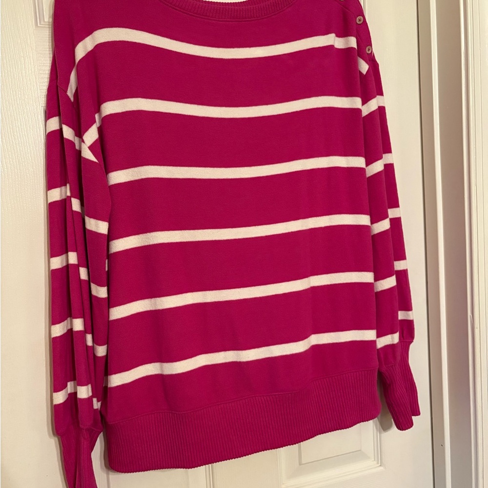 Sonoma Women's Fuchsia and White Striped Sweater